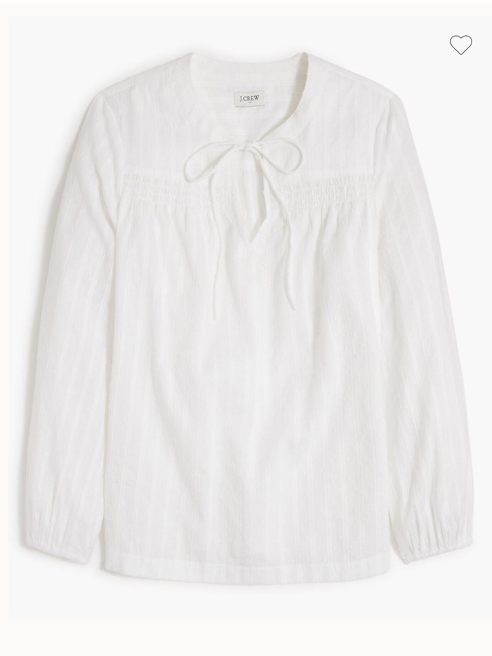 J. Crew White Tie-Neck Long-Sleeve Blouse